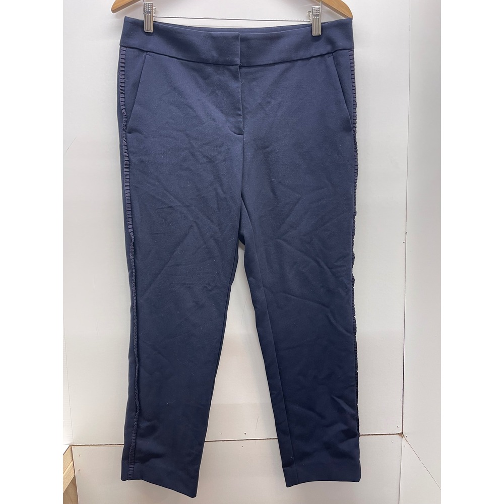 Loft Marisa Navy Blue Ruffle‎ Side Trim Dress Pants Trousers Womens Size 8